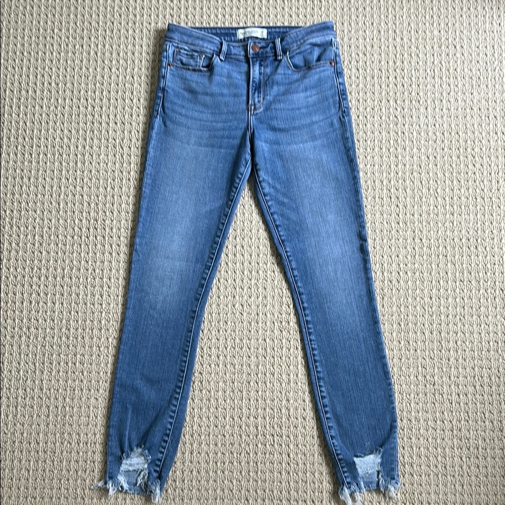 Abercrombie Super Skinny Ankle, Blue Distressed Women's Jeans, Mid Rise, Size 28